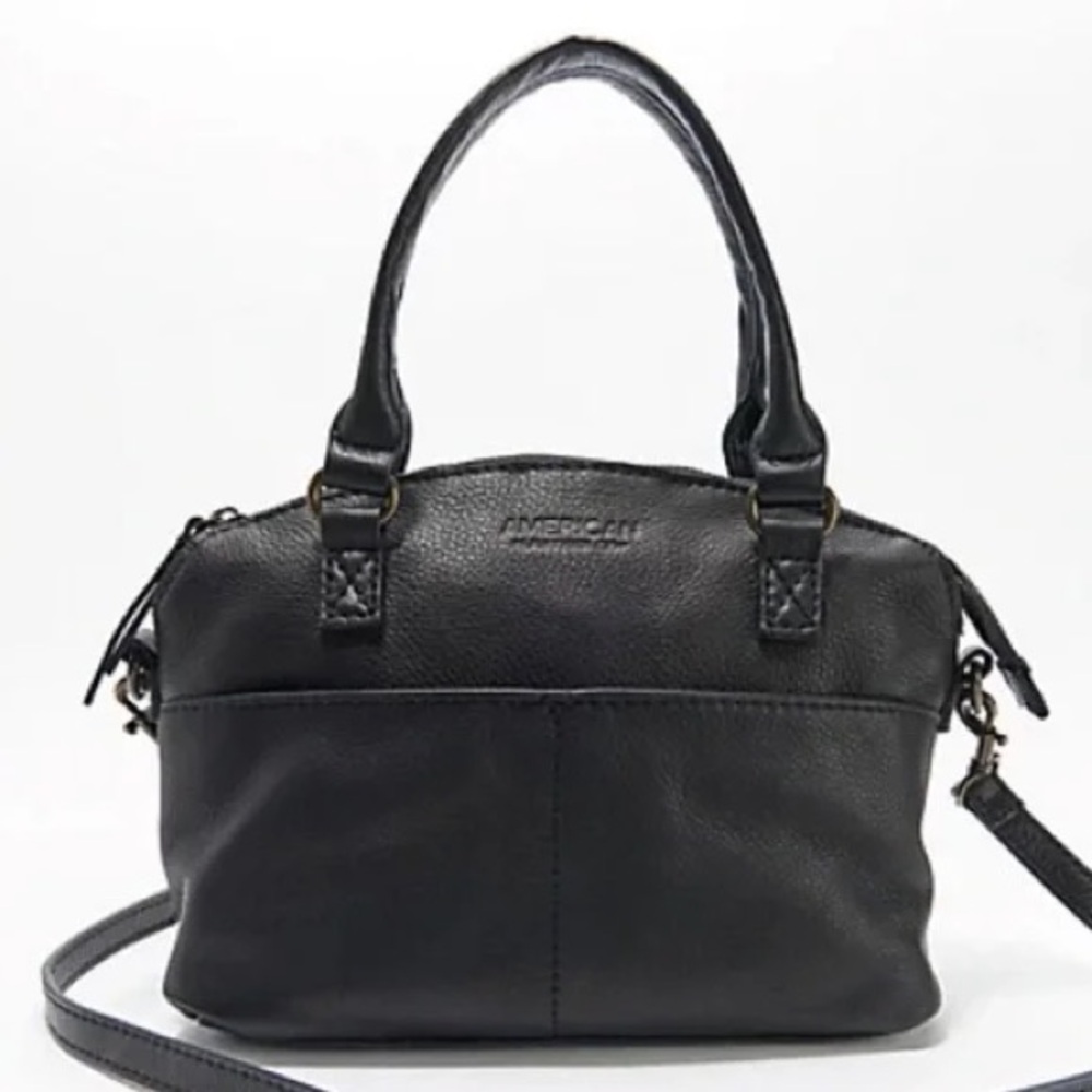 🐻 AMERICAN LEATHER CO BRAND NEW Chic Black Satchel 🧸with Teddy Charm